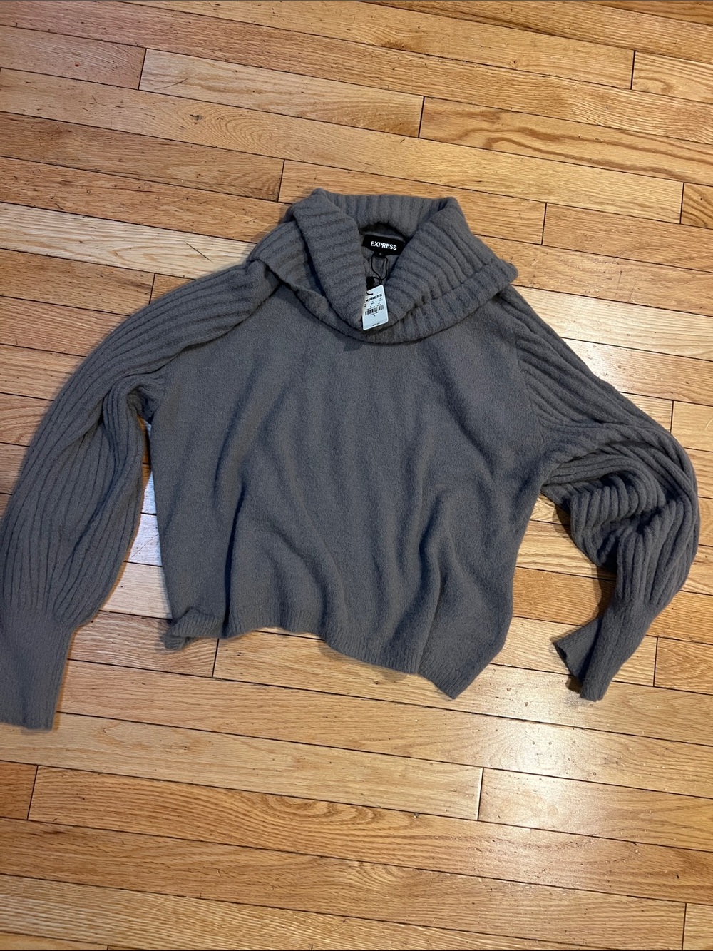 Express Gray Ribbed Cowl Neck Sweater